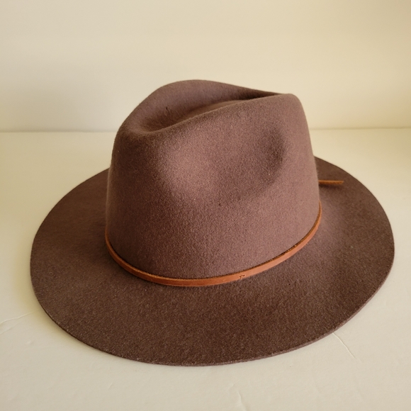 Brixton Accessories - BRIXTON 100% WOOL FELT DARK BROWN  WESLEY FEDORA BIG BRIM HAT CAP SIZE M